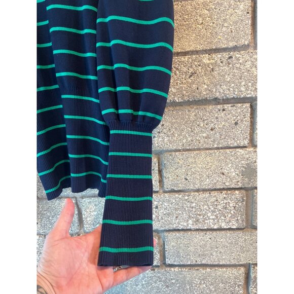 C/Meo Collective Striped Puff Sleeve Knit Sweater Navy & Green Womens M - Picture 5 of 6
